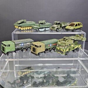 Military Trucks Cars Tanks 7pcs Toy Cars Vintage Camouflage Well Used Condition